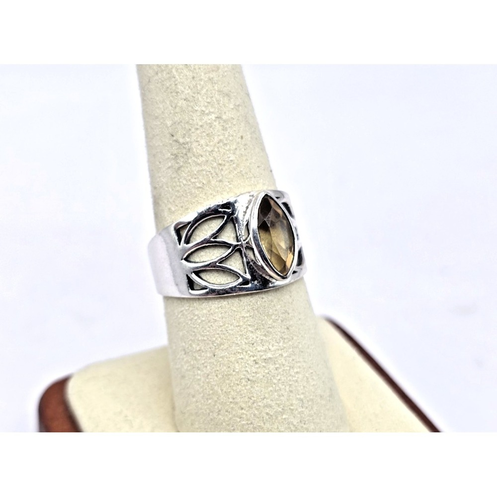 Citrine Faceted Marquise Ring Size 8 Sterling Silver 925 Wide Band Statement NWT